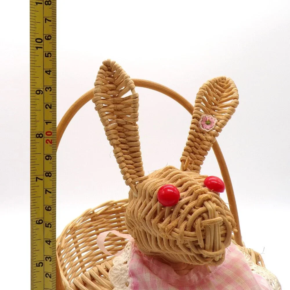 VTG Bunny Rabbit Basket Apron Wicker Woven Cottagecore Kitchen Decor Tabletop